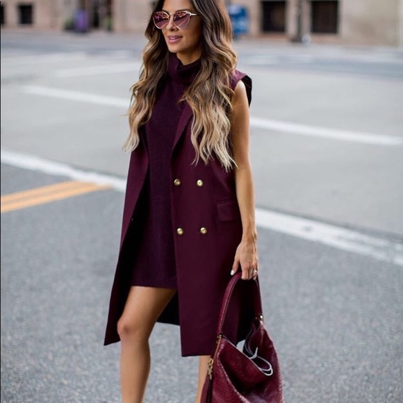Topshop Jackets & Blazers - Topshop Sleeveless Double-Breasted Long Vest in Plum
